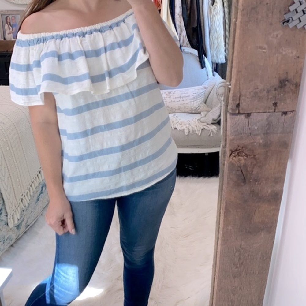 Cato blue & white striped off shoulder preppy top size large